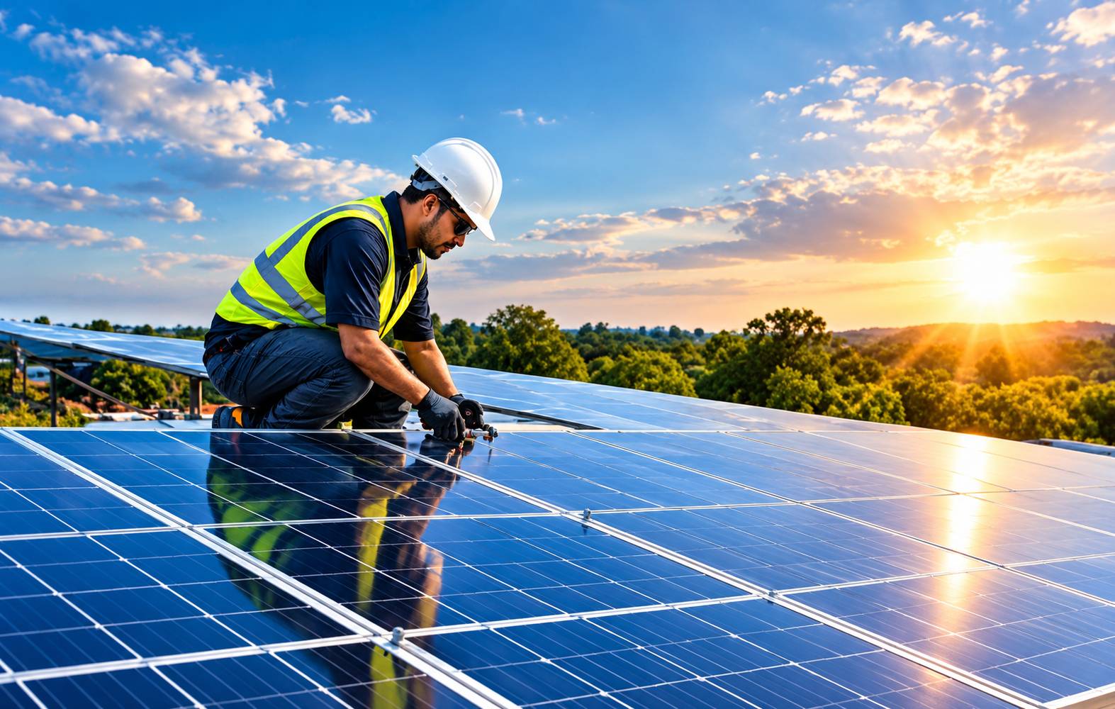 Solar panels being installed on a rooftop