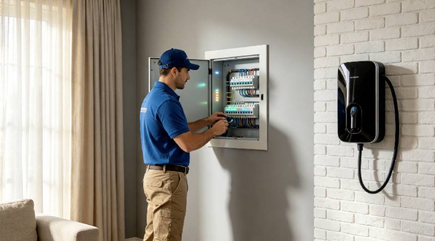 Electrician working on home electrical wiring